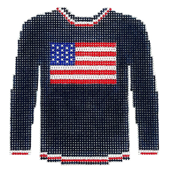 Flag on Navy Blue Solid Sweater Painted Canvas Kristine Kingston - 1