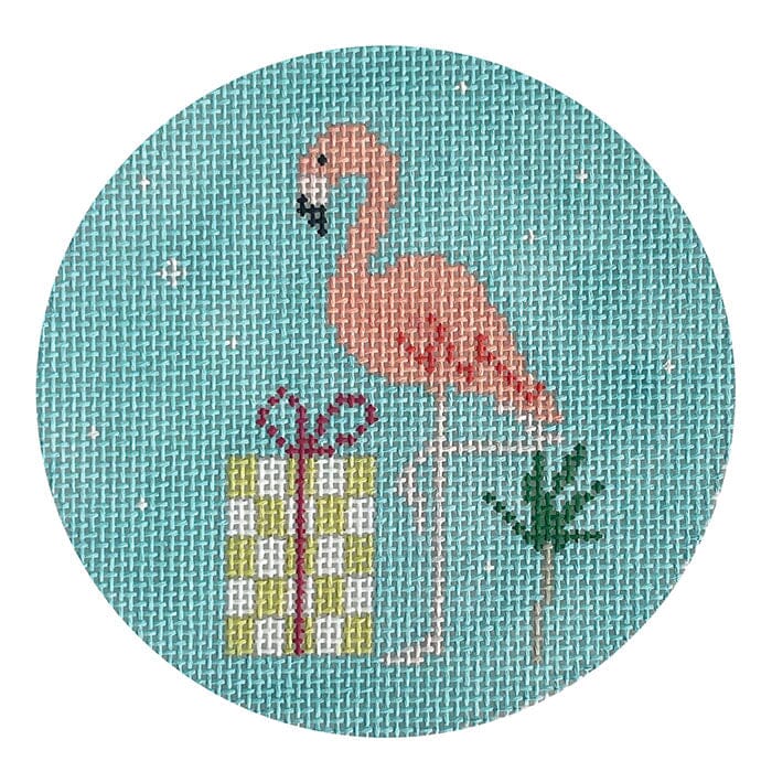 Flamingo Check on Blue Painted Canvas Pippin - 1