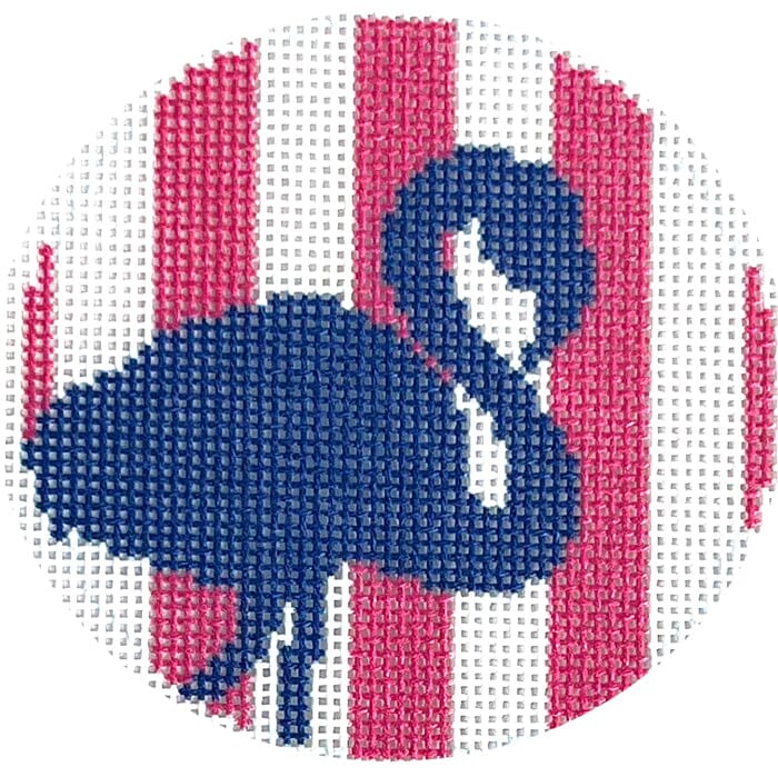 Flamingo Stencil/Hot Pink 3" Round Printed Canvas Two Sisters Needlepoint