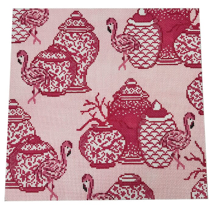 Flamingos and Fire Square Painted Canvas KCN Designers - 1