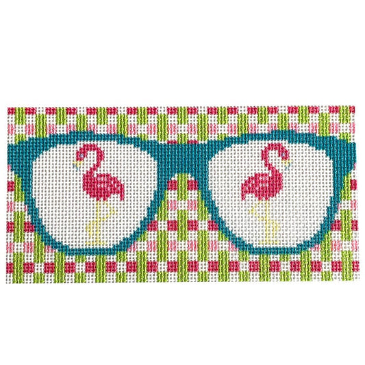 Flamingos Eyeglass Case Printed Canvas Two Sisters Needlepoint 