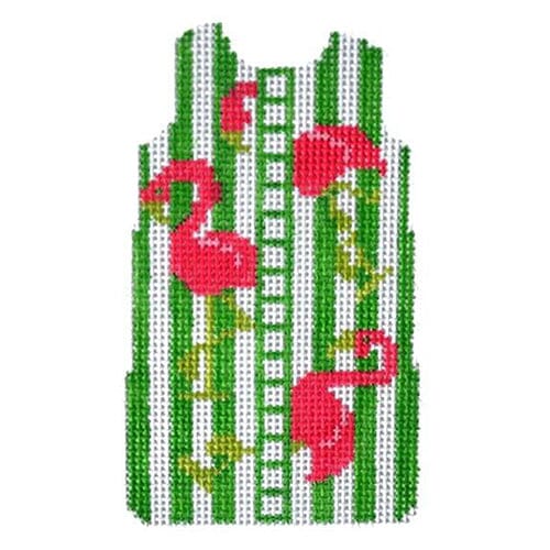 Flamingos Mini Shift Printed Canvas Two Sisters Needlepoint