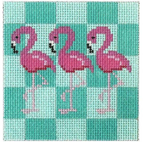 Flamingos Square Insert Printed Canvas Two Sisters Needlepoint