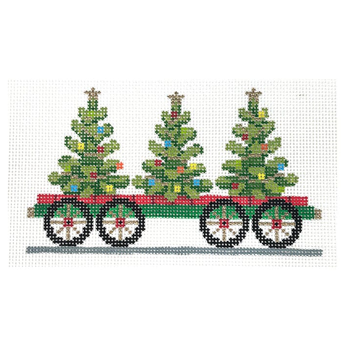 Flatbed Trees - North Pole Express Painted Canvas Susan Roberts Needlepoint Designs Inc.