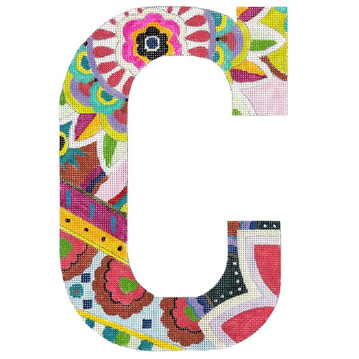 Floral 12" Monogram Letter C on 13 Painted Canvas Colors of Praise - 1
