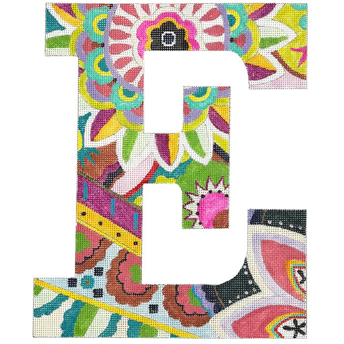 Floral 12" Monogram Letter E on 13 Painted Canvas Colors of Praise - 1