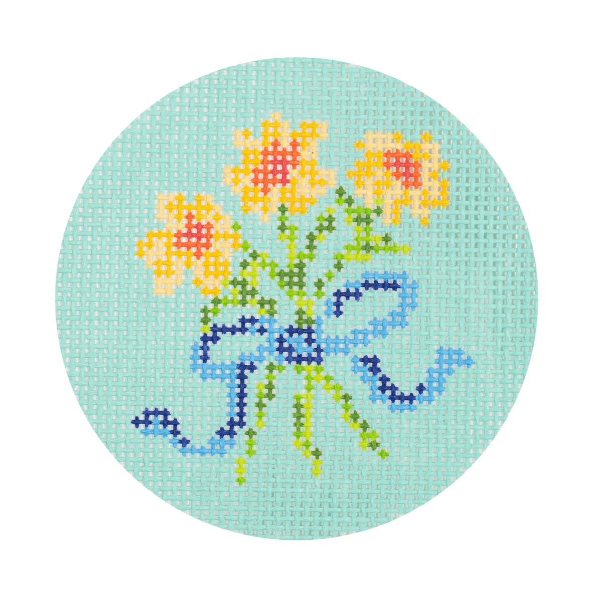 Floral Bouquet Round 2 Blue Painted Canvas POP Needle Arts - 1