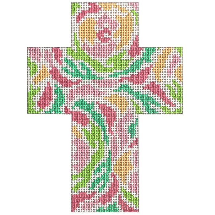 Floral Cross Pink Rose Painted Canvas Danae Designs - 1