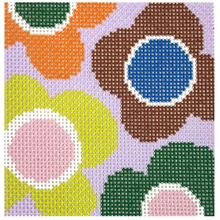 Floral Square C on Lilac Painted Canvas KCN Designers - 1