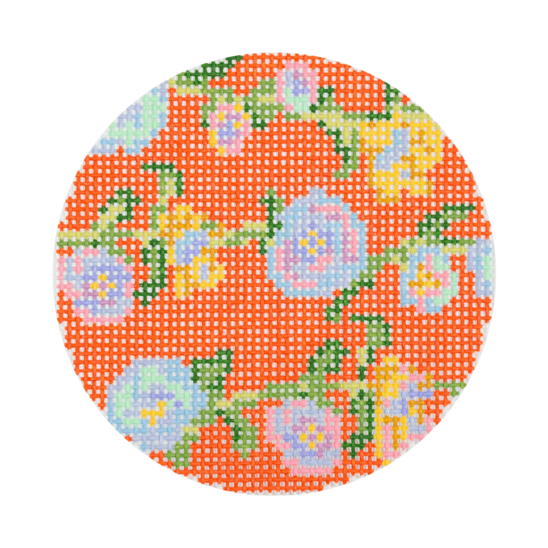 Floral Vine Round Orange Painted Canvas POP Needle Arts - 1