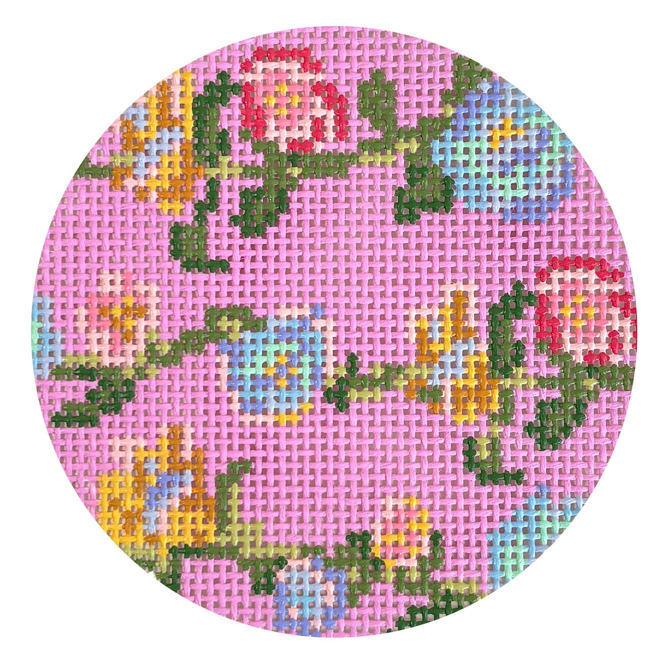 Floral Vine Round Pink Printed Canvas POP Needle Arts - 1