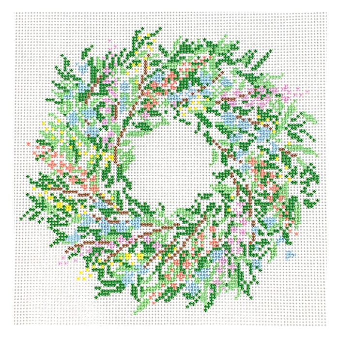 Floral Wreath in Greens Painted Canvas Coco Frank Studio - 1