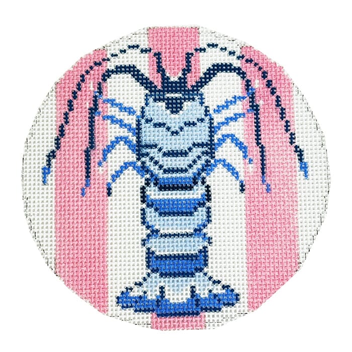 Florida Lobster Round Pink Painted Canvas Atlantic Blue Canvas - 1