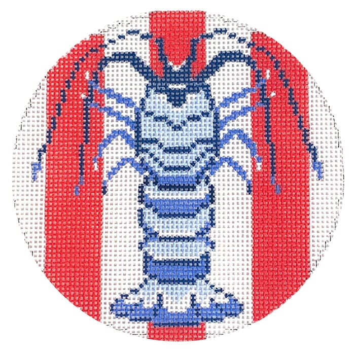 Florida Lobster Round Red Painted Canvas Atlantic Blue Canvas - 1