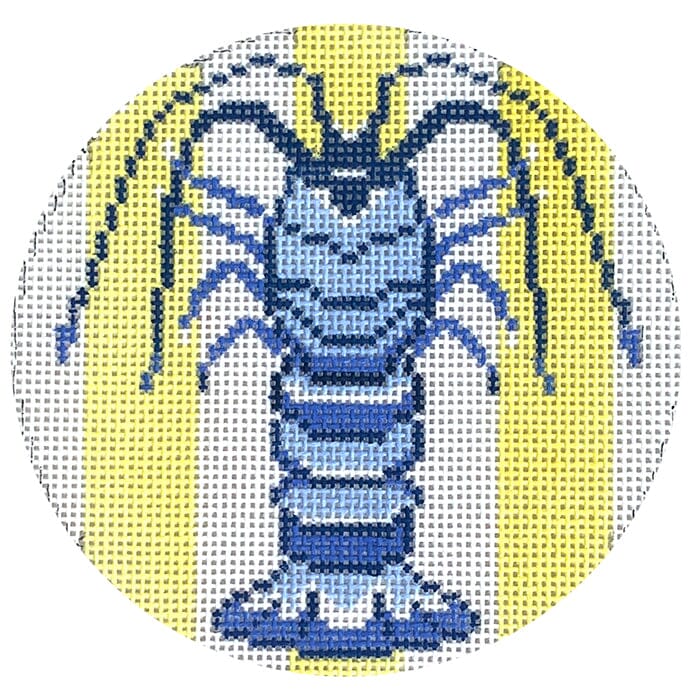 Florida Lobster Round Yellow Painted Canvas Atlantic Blue Canvas