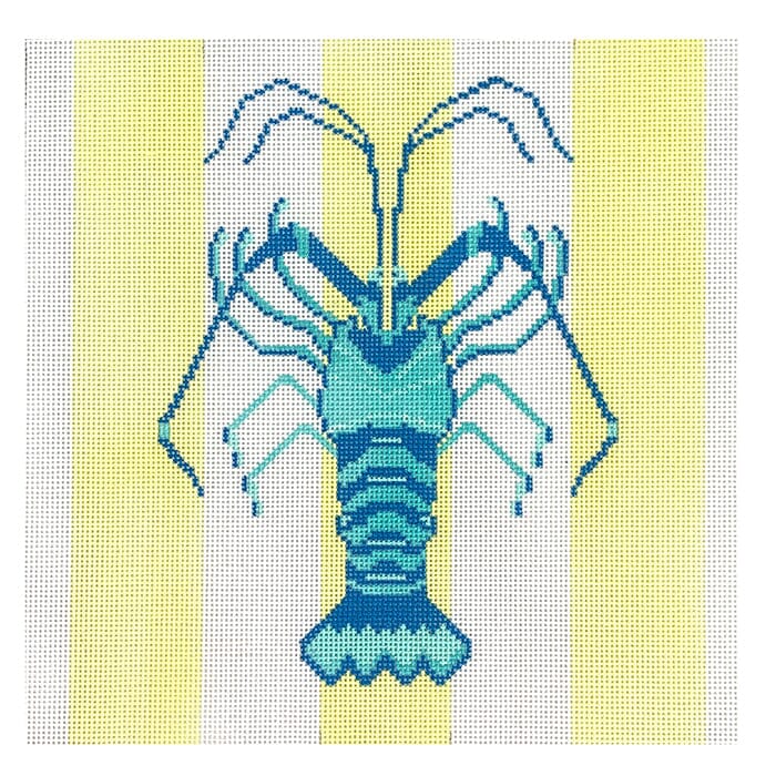 Florida Lobster Yellow Stripe on 18 mesh Painted Canvas Atlantic Blue Canvas - 1