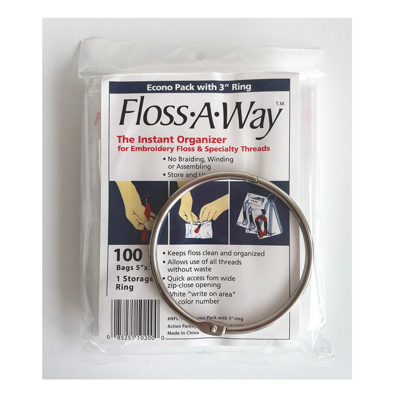 Floss A Way Thread Organizer Bags, 100 Count w/Ring Accessories Action Packaging - 1