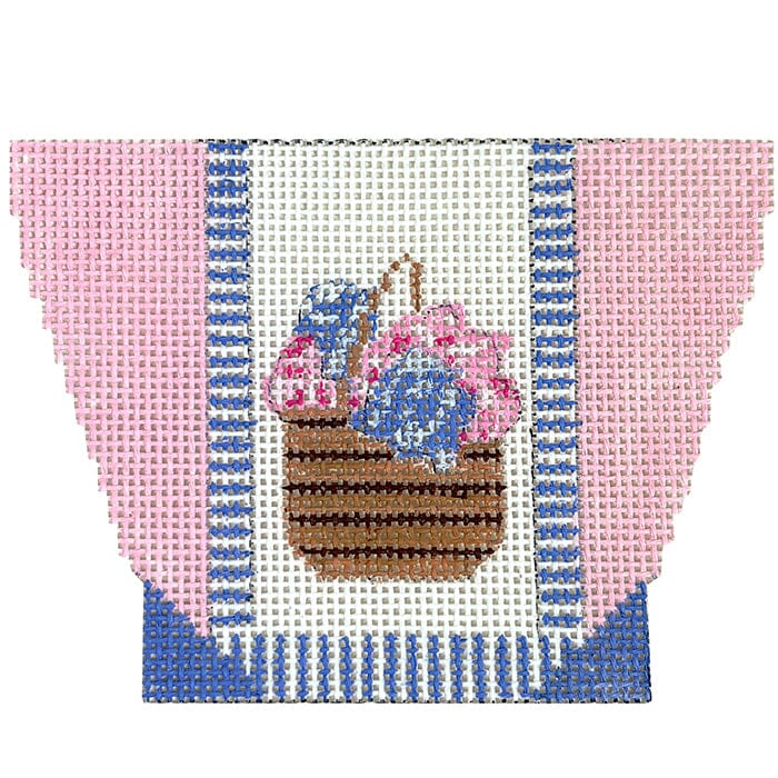 Flower Basket Mini Tote Ornament Painted Canvas Vallerie Needlepoint Gallery - 1