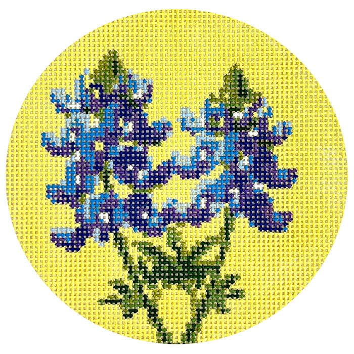 Flowers of the 50 States Round Bluebonnet Painted Canvas Lucky Lotus Needlepoint - 1