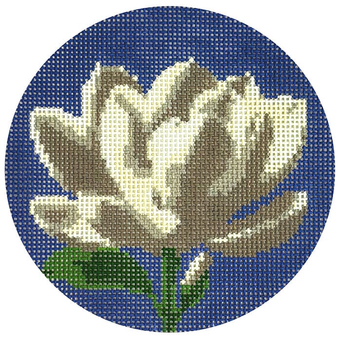 Flowers of the 50 States Round Magnolia Painted Canvas Lucky Lotus Needlepoint - 1