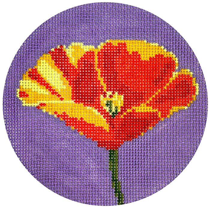 Flowers of the 50 States Round - Poppy Painted Canvas Lucky Lotus Needlepoint