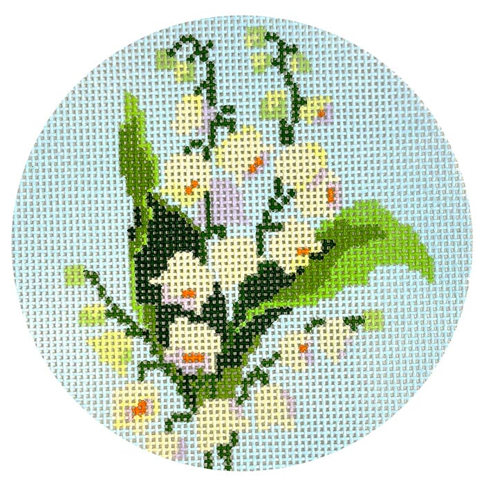 Flowers of the Bible: Lily of the Valley Round Painted Canvas Atlantic Blue Canvas - 1