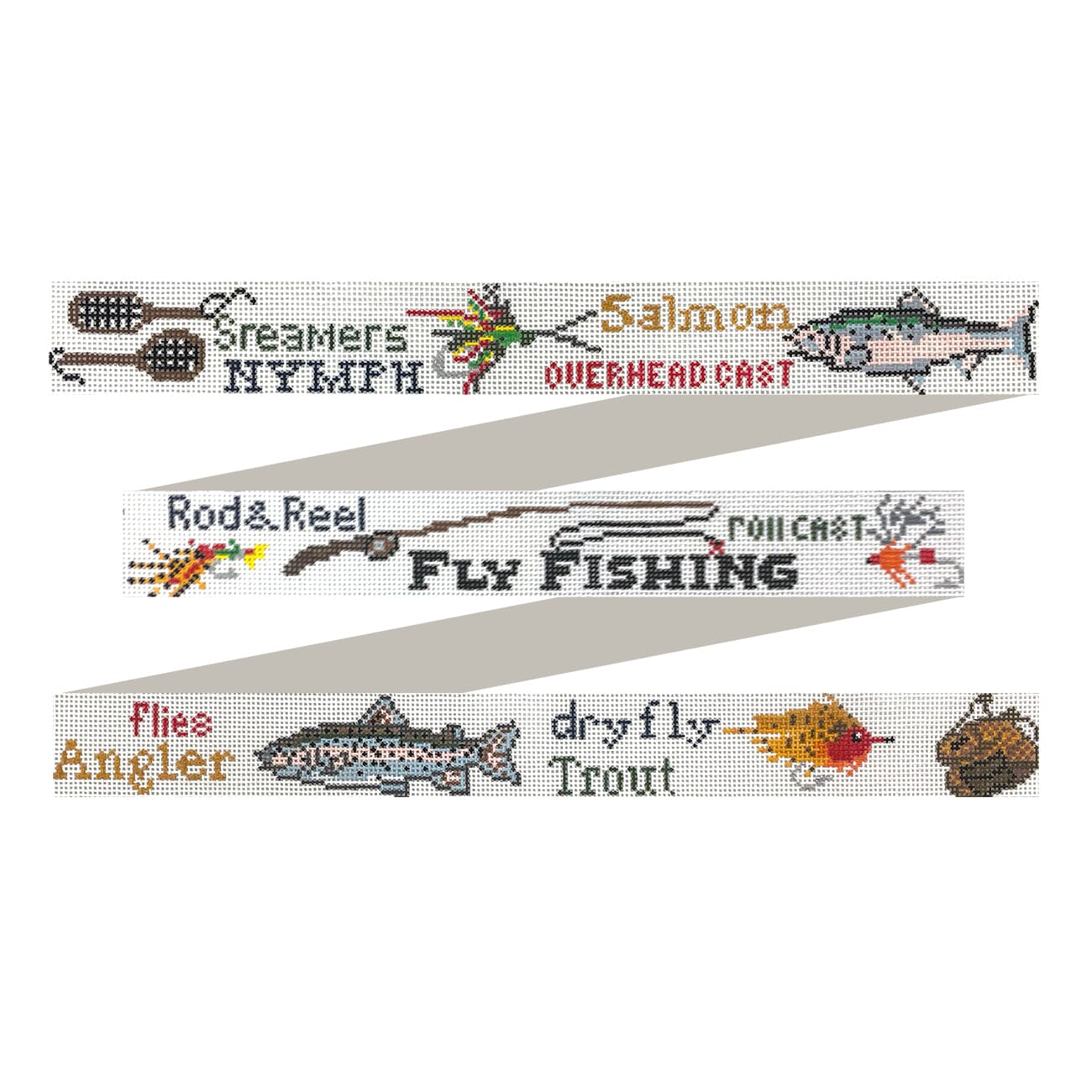 Fly Fishing Collage Belt Painted Canvas The Meredith Collection - 1