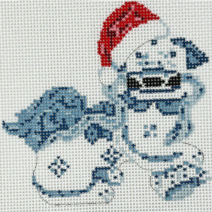 Foo Dog with Santa Hat Painted Canvas The Gingham Stitchery
