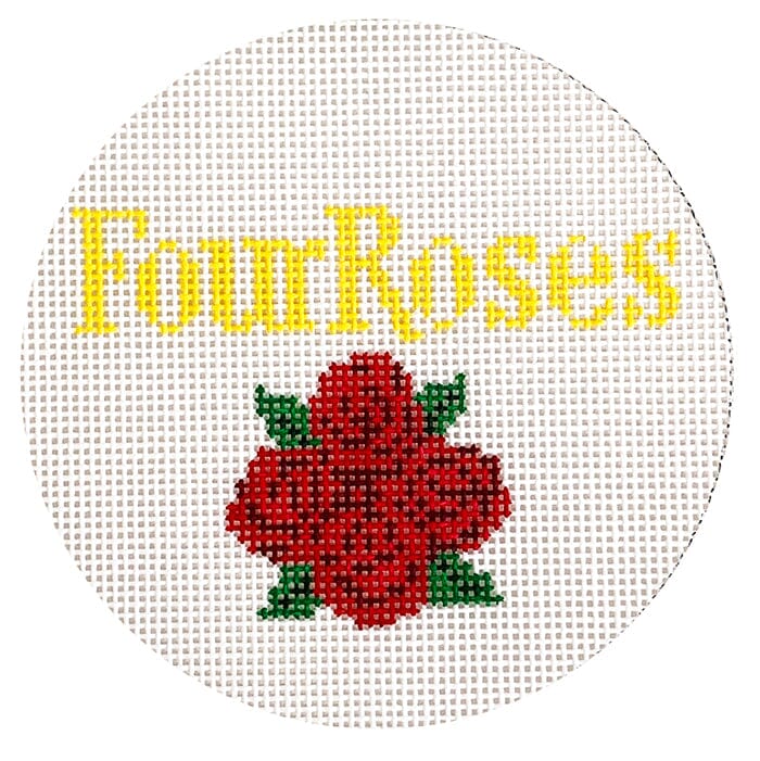 Four Roses Ornament Painted Canvas Elm Tree Needlepoint - 1