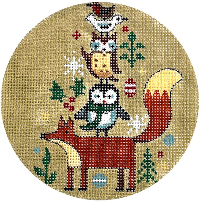 Fox and Stacked Animals Round Painted Canvas Alice Peterson Company