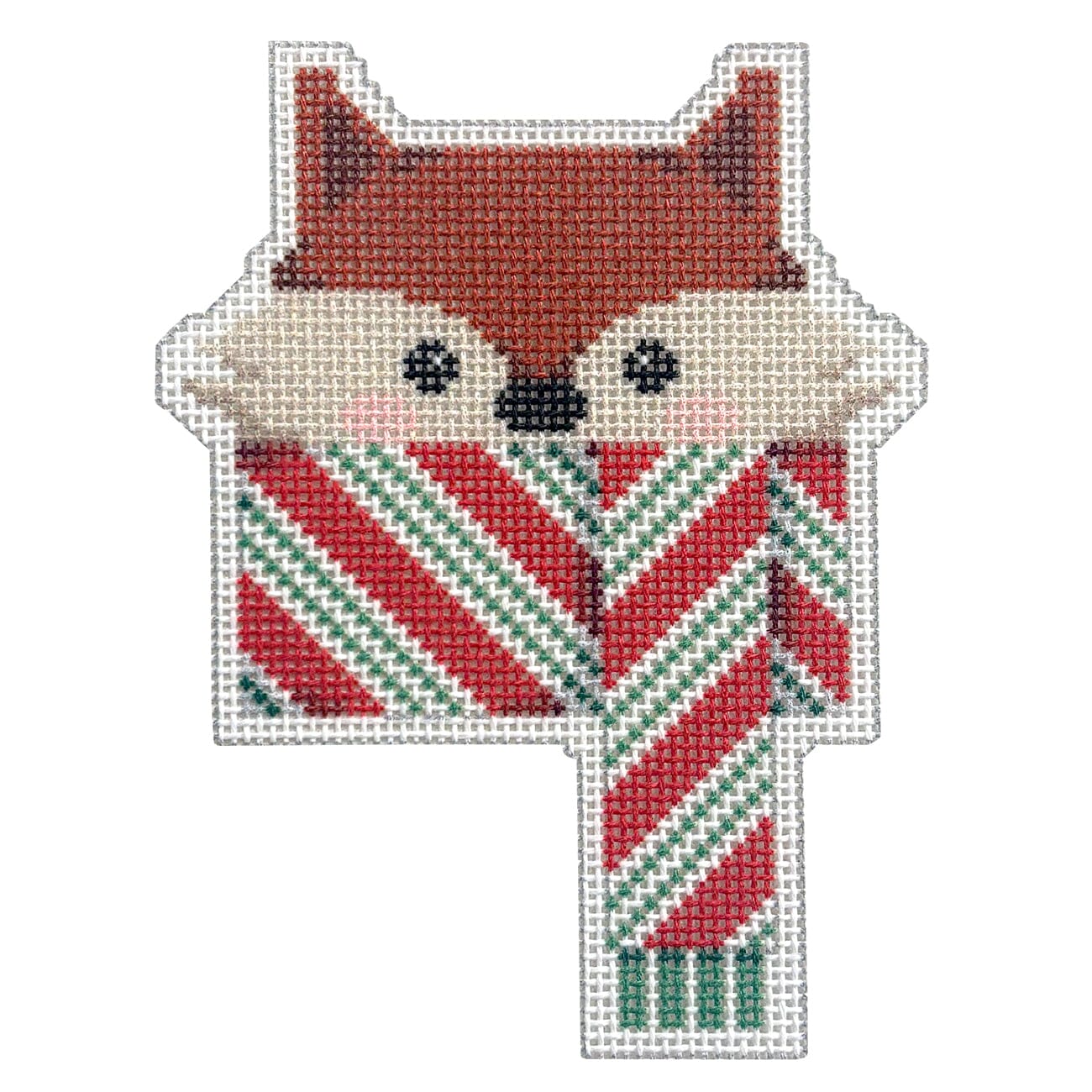 Fox/Peppermint Scarf Printed Canvas Two Sisters Needlepoint - 1