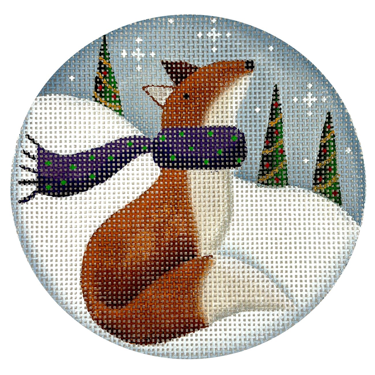 Foxy Christmas Round Painted Canvas Rebecca Wood Designs - 1