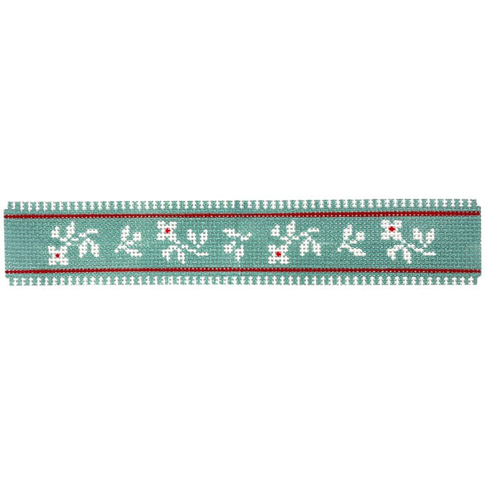 French Ribbon Keychain Teal Painted Canvas Le Point Studio - 1