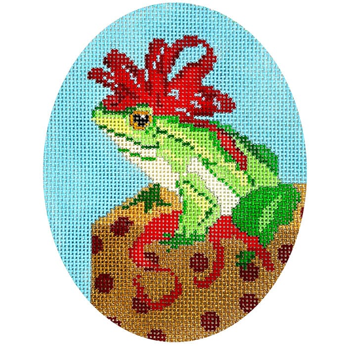Frog on Box Ornament Painted Canvas Scott Church Creative - 1