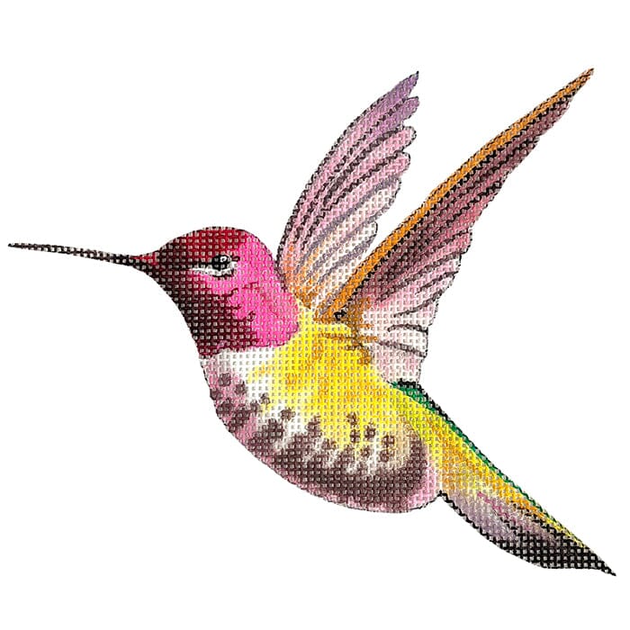 Fuchsia/Yellow Hummingbird Ornament Painted Canvas Colors of Praise - 1