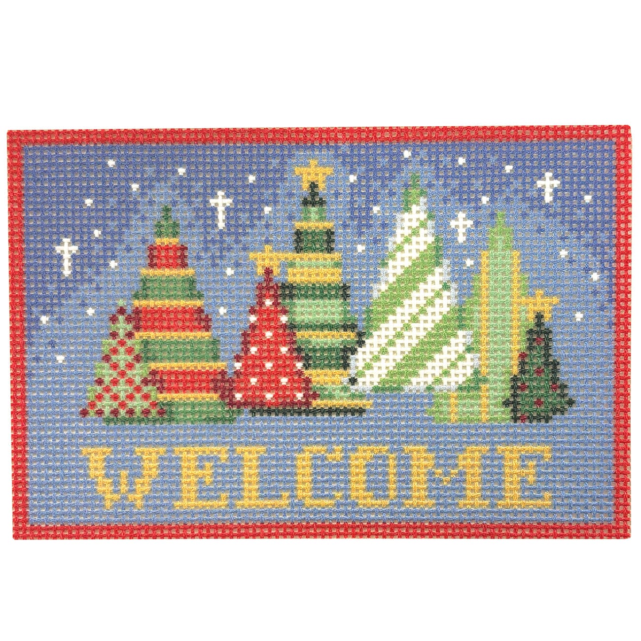 Funky Trees Welcome Sign Printed Canvas Two Sisters Needlepoint - 1