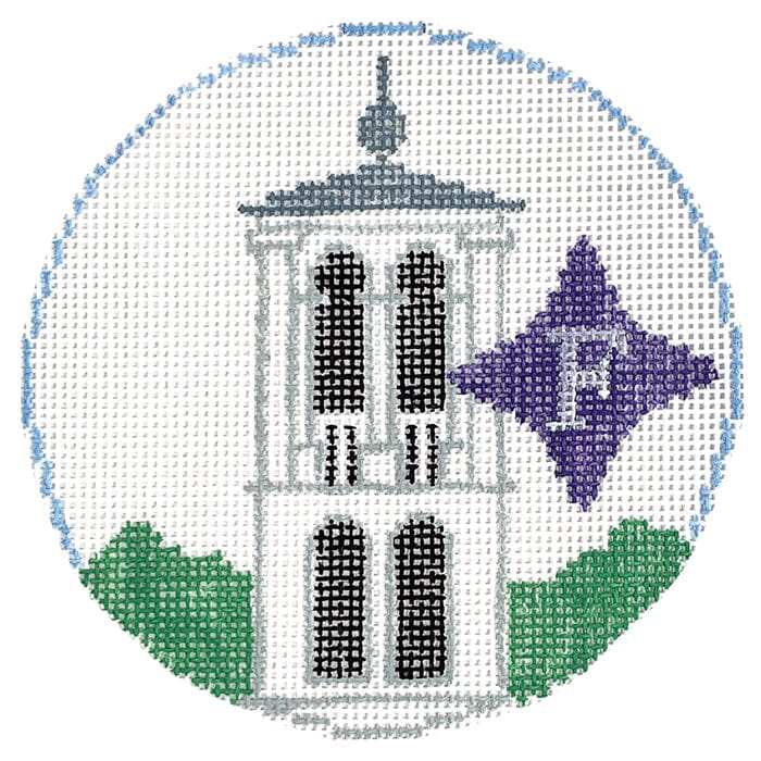 Furman U Bell Tower Round Painted Canvas Kathy Schenkel Designs