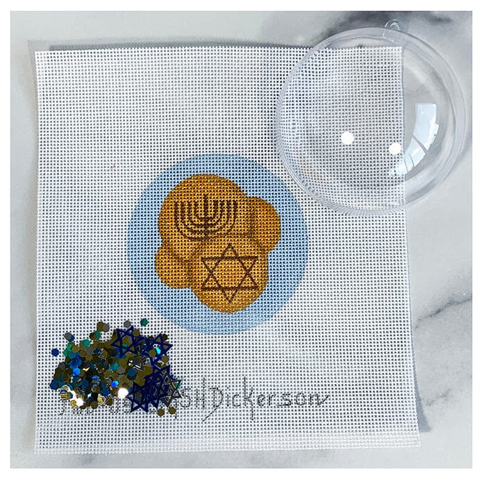 Gelt Gold Coins Ornament with Clear Dome & Confetti Painted Canvas Kate Dickerson Needlepoint Collections - 1