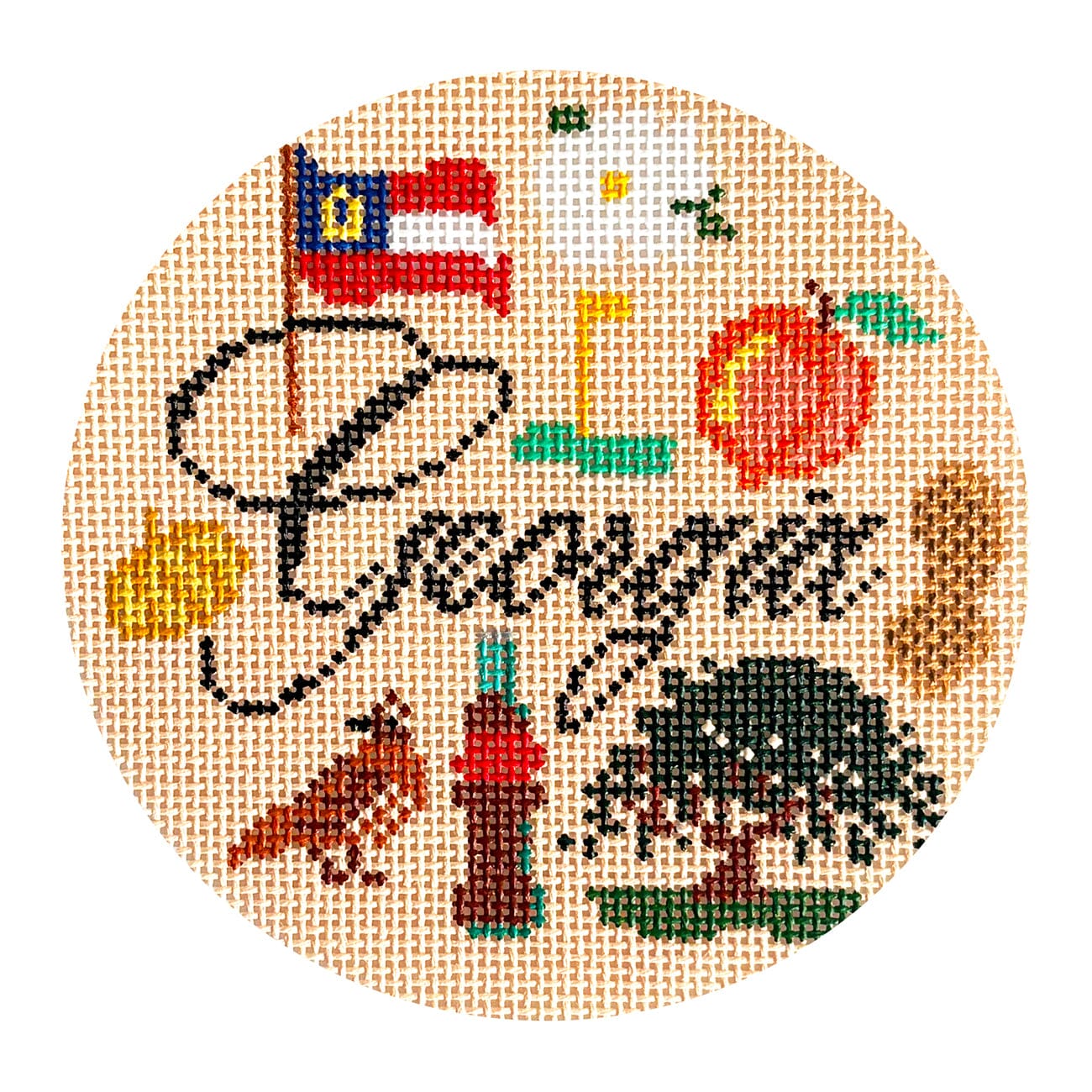 Georgia Round Painted Canvas NeedlePoint Cottage - 1
