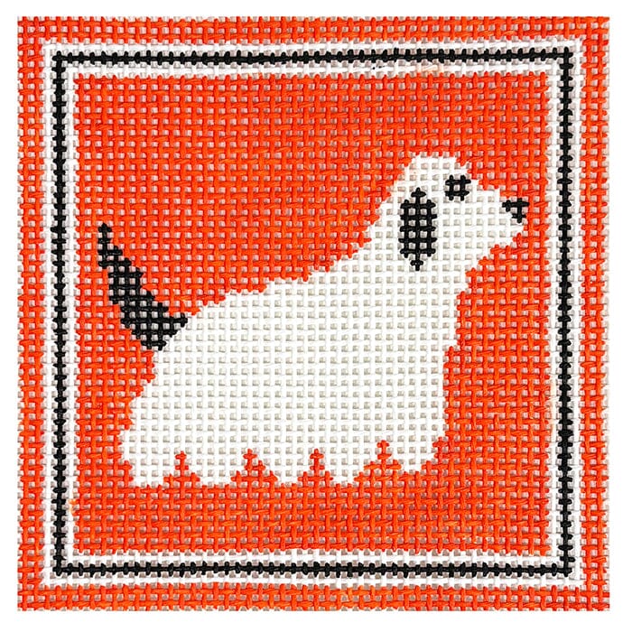Ghost Dog 4" Square Painted Canvas Beau Verre Art - 1