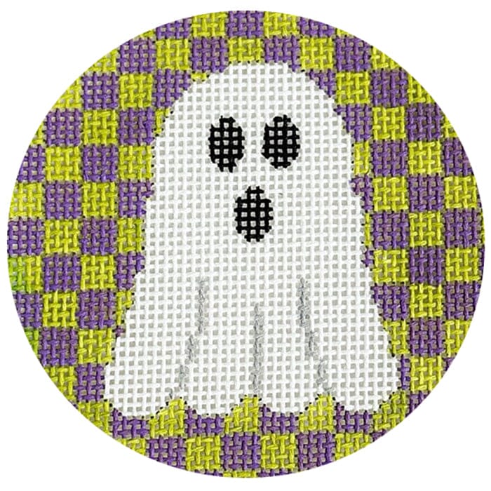 Ghost on Green & Purple Checks Painted Canvas Kristine Kingston