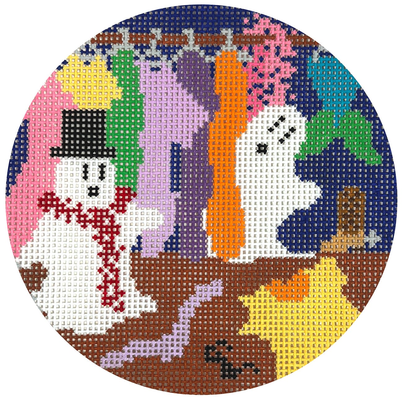 Ghosts Dressing Up Round Painted Canvas The Gingham Stitchery - 1