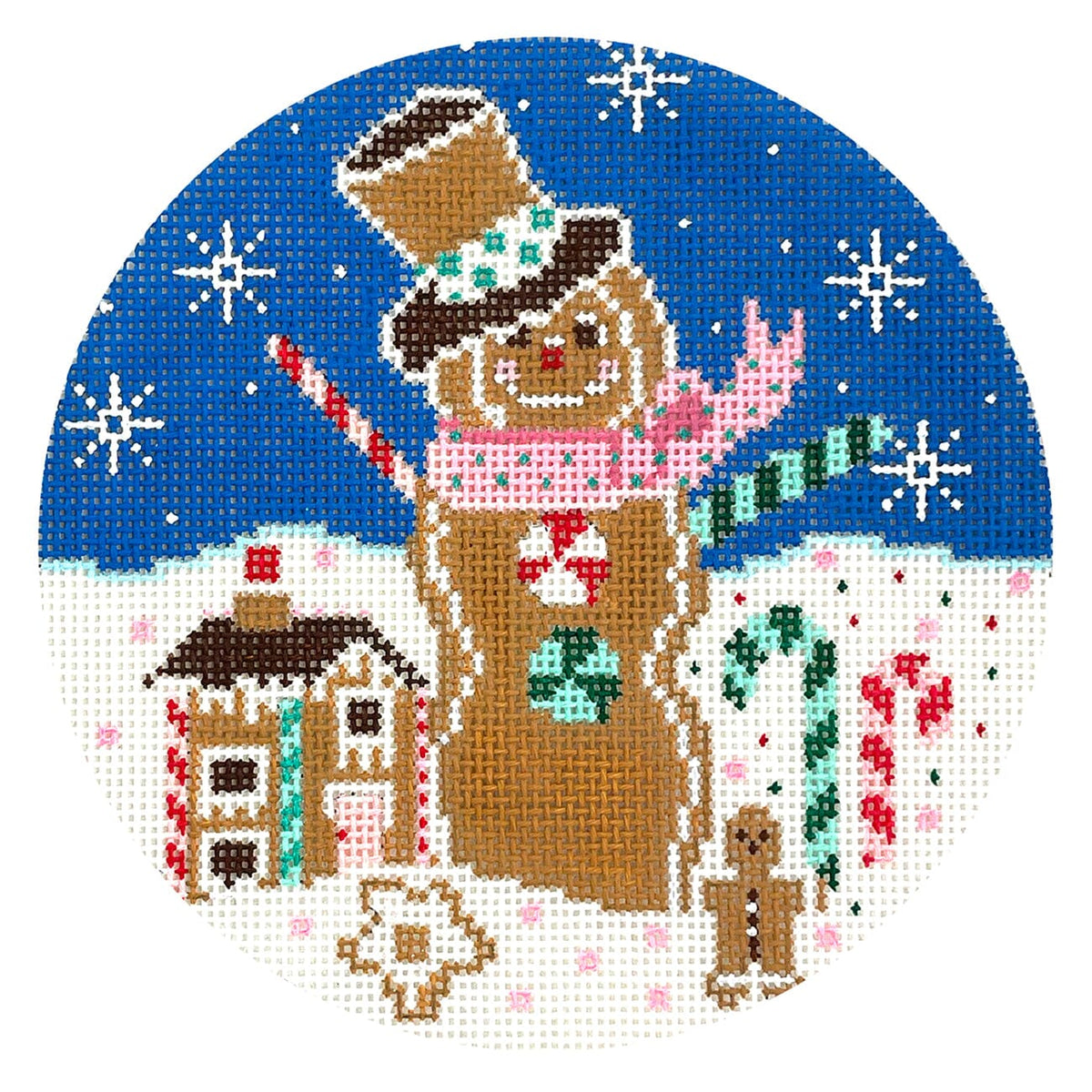 Ginger Snowman 5" Round Painted Canvas Shelly Tribbey - 1