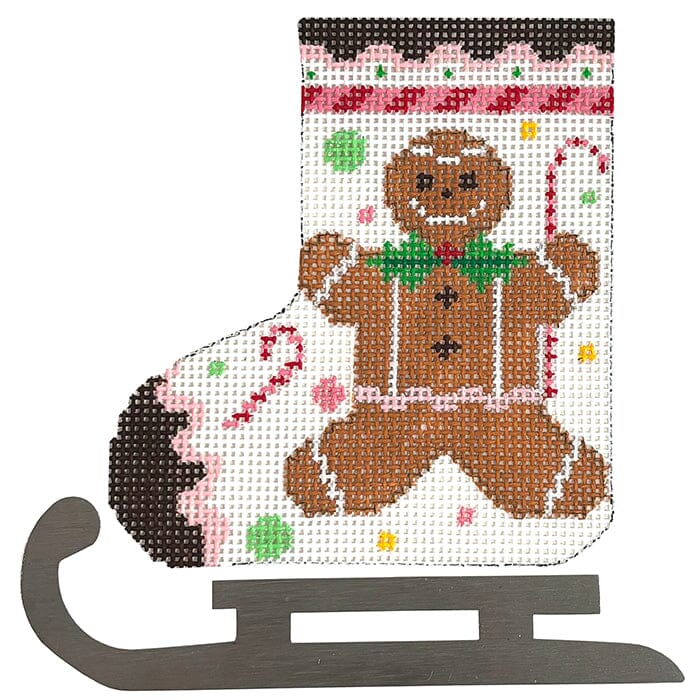 Gingerbread Boy Mini Skate Ornament Painted Canvas Shelly Tribbey - 1