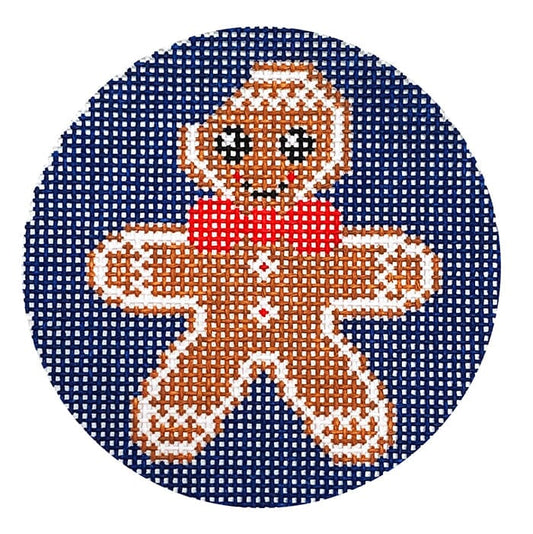 Gingerbread Boy Ornament on Blue Painted Canvas Love MHB Studio 