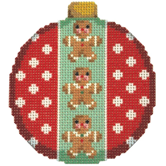 Gingerbread Boys/Dots Ball Ornament Printed Canvas Two Sisters Needlepoint - 1
