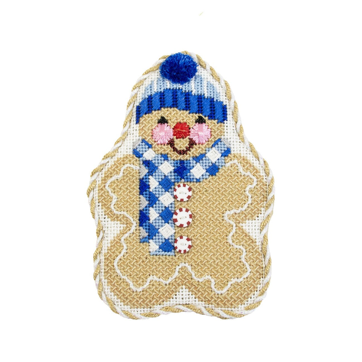 Gingerbread Friends Blue Gingham Scarf with Stitch Guide Printed Canvas Two Sisters Needlepoint - 2