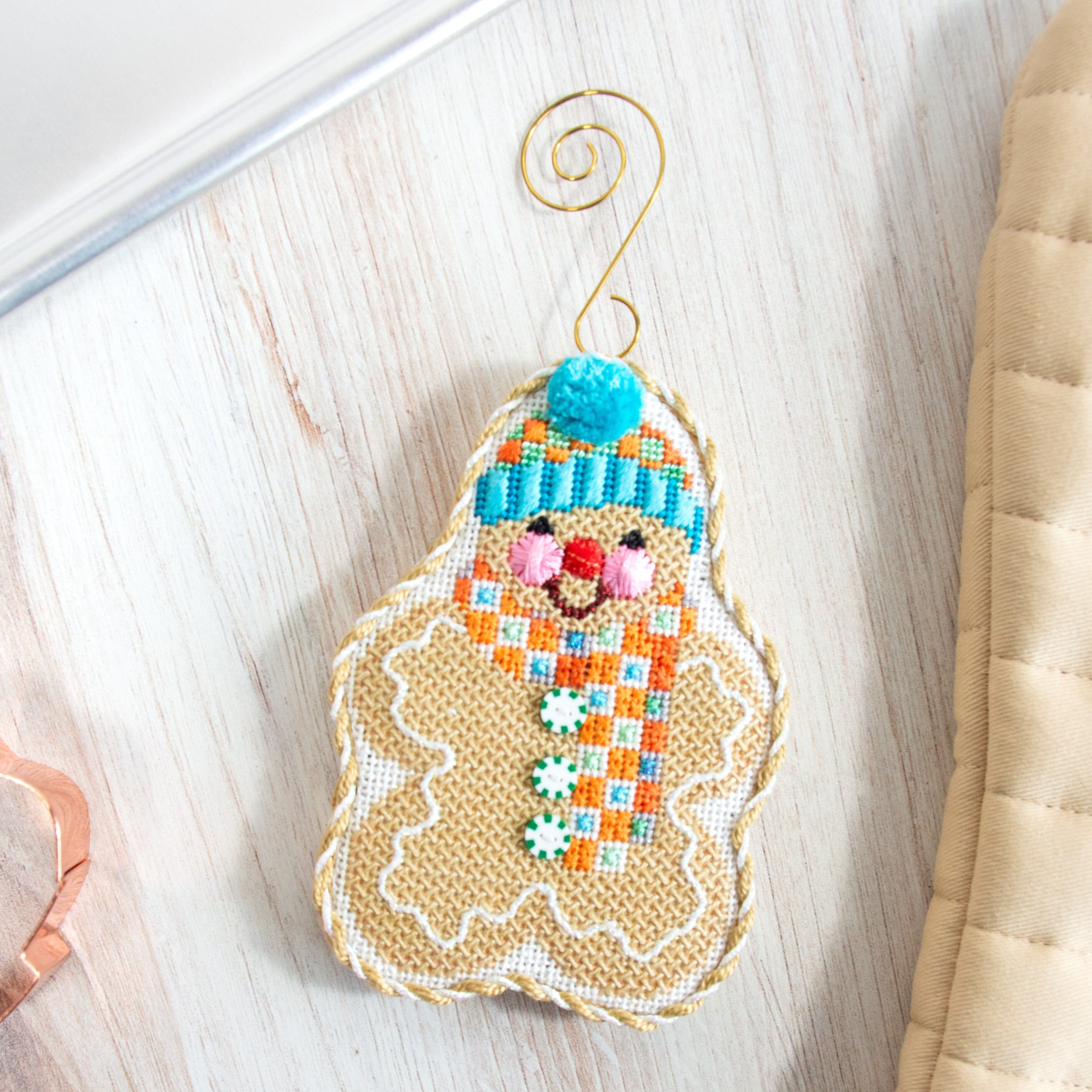Gingerbread Friends Orange & Aqua Check Scarf Printed Canvas Two Sisters Needlepoint - 3