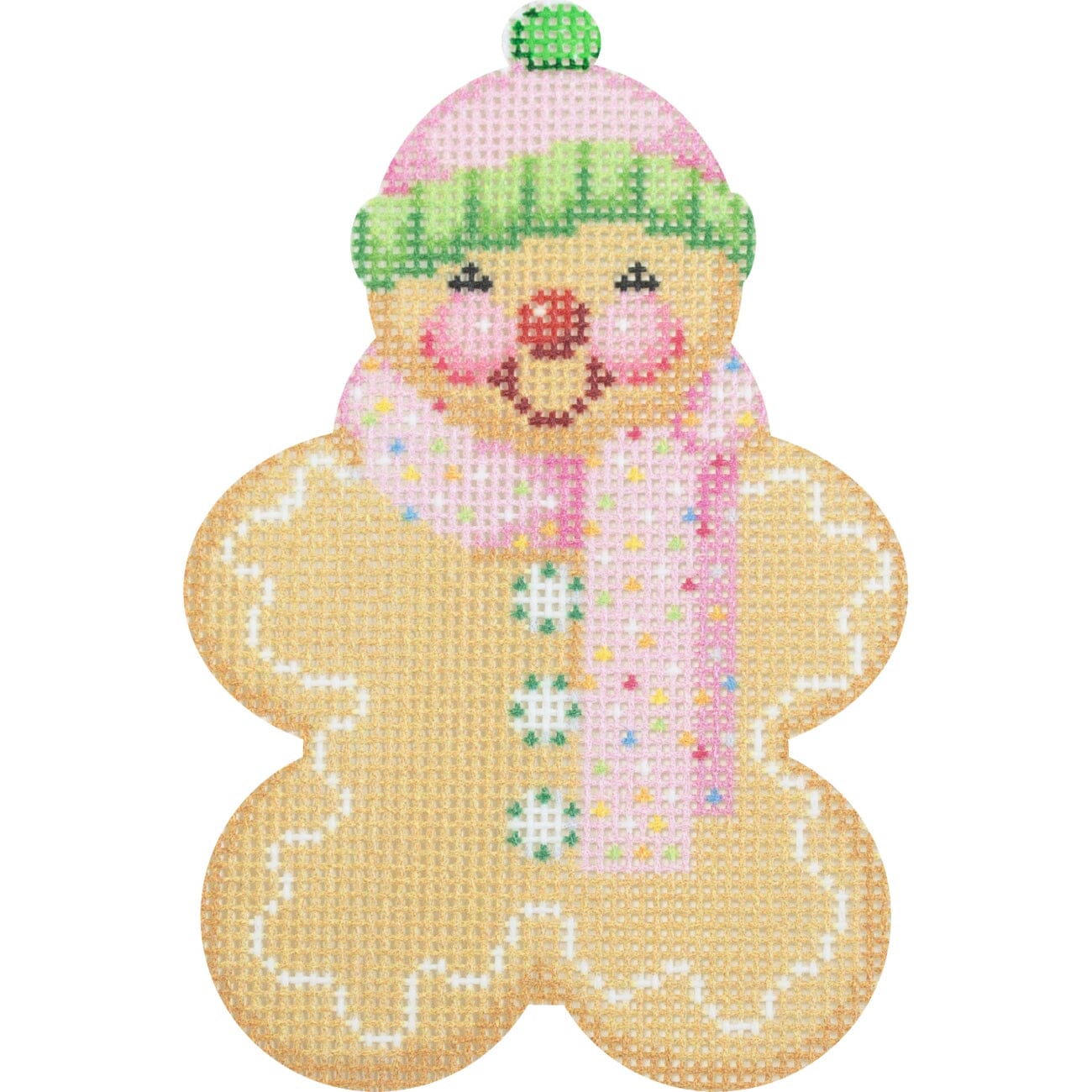 Gingerbread Friends Pink Iced Scarf with Stitch Guide Printed Canvas Two Sisters Needlepoint
