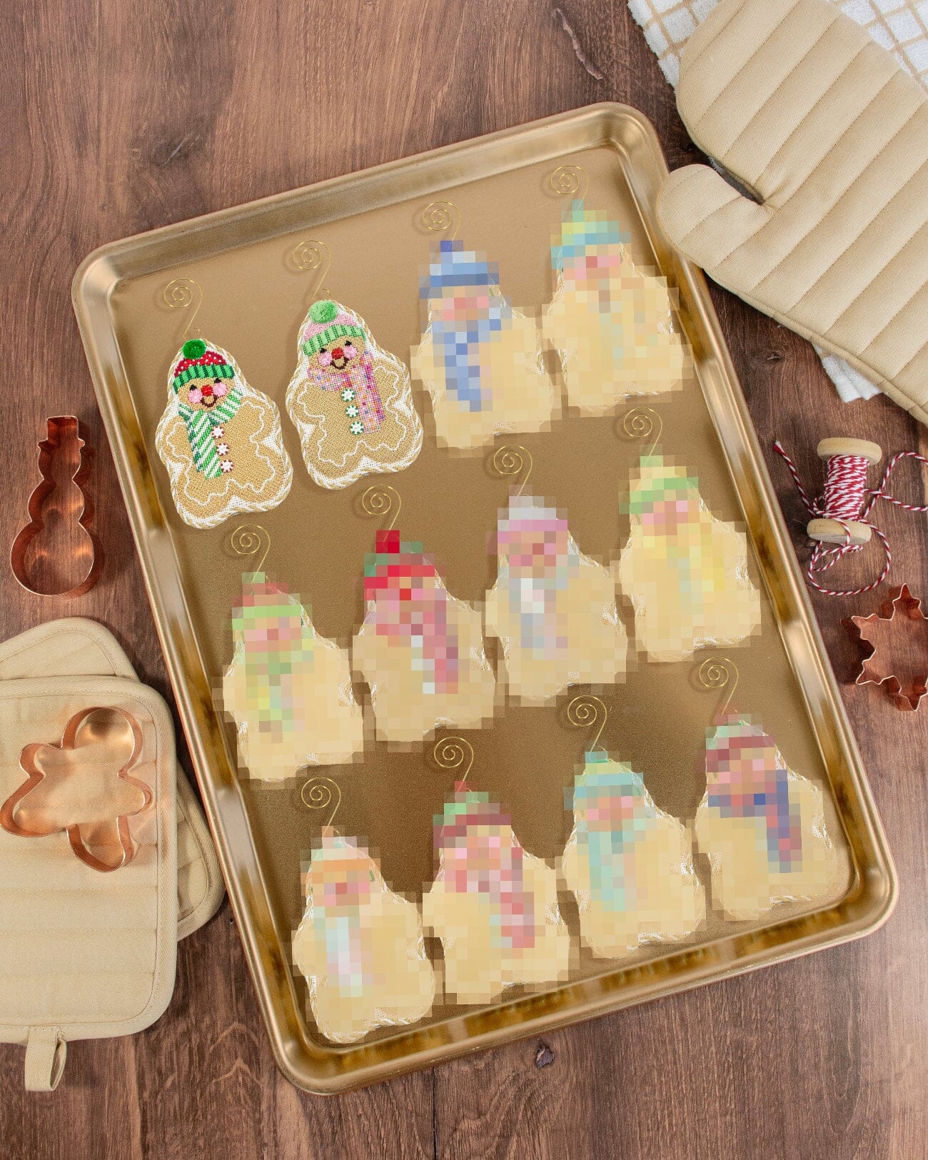 Gingerbread Friends Pink Iced Scarf with Stitch Guide Printed Canvas Two Sisters Needlepoint